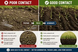 Comparison of poor and good seed-to-soil contact when reseeding a bare lawn patch