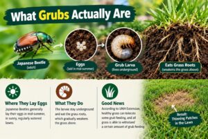 Japanese beetle grub larvae living underground and feeding on grass roots
